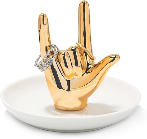 Amazon.com: I LOVE YOU Hand Ring Holder Ring Dish Ceramic Jewelry Holder Dish Trinket tray for Rings Earrings Necklace Organizer, Engagement Wedding Ring Holder, Christmas Birthday Gifts (Golden) : Clothing, Shoes & Jewelry Jewelry Holder Dish, Hand Ring Holder, Ceramic Jewelry Holder, Wedding Ring Holder, I Love You Signs, Dish Ceramic, Ring Tray, Ring Holder Wedding, Necklace Organizer