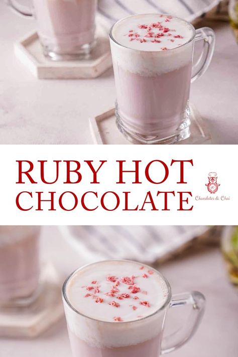 This Ruby Hot Chocolate is a delicious hot chocolate recipe made using ruby chocolate. Perfect for a cozy night in or as a special treat! Red Velvet Hot Chocolate, Ruby Chocolate, Kid Friendly Drinks, Delicious Hot Chocolate, Hot Chocolate Recipe, Seasonal Drinks, Creative Cocktail, Chocolate Recipe, Hot Chocolate Recipes