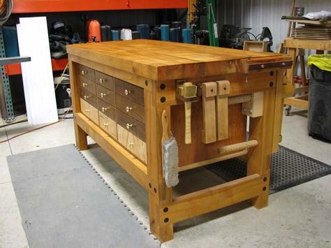 Lake Erie Toolworks, Roubo Workbench, Shaker Style Workbench, Leg Vise, Wooden… Ultimate Workshop, Roubo Workbench, Leg Vise, Woodshop Projects, Workbench Organization, Workbench Ideas, Woodworking Bench Vise, Industrial Workbench, Building A Workbench