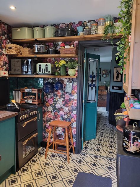 Maximalism Kitchen, Vintage Maximalist Decor, Bohemian Kitchen Decor, Boho Chic Kitchen, Maximalist Kitchen, Funky Kitchen, Maximalist Home, Kitschy Kitchen, Eclectic Kitchen