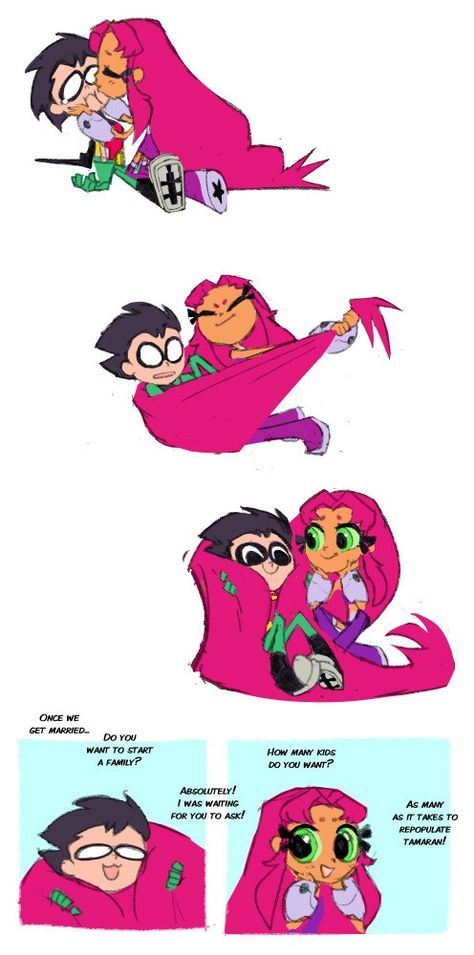 Starfire X Robin Fanart, Robin And Starfire, Teen Titans Go Characters, Starfire Dc, Teen Titans Go Robin, Raven Teen Titans Go, Robin Starfire, Teen Titans Love, Teen Titans Robin