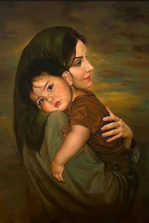 Mother And Baby Paintings, Mother And Child Painting, Mother Daughters, Love Is Cartoon, Dont Touch My Phone Wallpaper, Mother Art, Baby Painting, मोबाइल वॉलपेपर, Female Art Painting