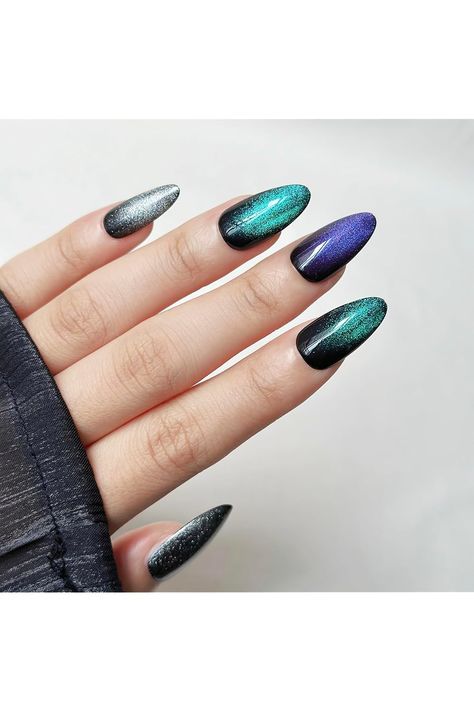 Magnetic Glue On Nails,Long,Coffin Agate Green Cat Eye Impress,Salon Quality,Reusable, Glossy Summer nails kit acrylic set for Women (Green&amp;Silver&amp;blue) Nails Kit, Green Cat, Acrylic Set, Nails Long, Nail Kit, Fashion Accessories Jewelry, Glue On Nails, Accessories Jewelry, Summer Nails