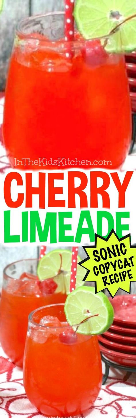 The BEST Copycat Sonic Cherry Limeade Recipe Cherry Limeade Recipe, Sonic Cherry Limeade, Limeade Recipe, Yummy Summer Drinks, Easy Summer Cocktails, Cherry Limeade, Summer Drink Recipes, Cherry Recipes, Delish Recipes