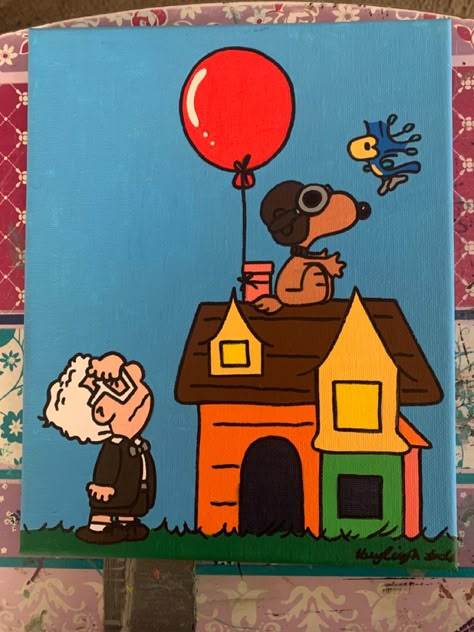 Characters To Paint On Canvas, Painting Switch Every 5 Minutes, Comic Canvas Painting, Paintings On Cardboard, Movie Canvas Painting Ideas, Charlie Brown Painting, Peanuts Painting, Movie Paintings Ideas, Acrylic Painting Ideas On Canvas Aesthetic