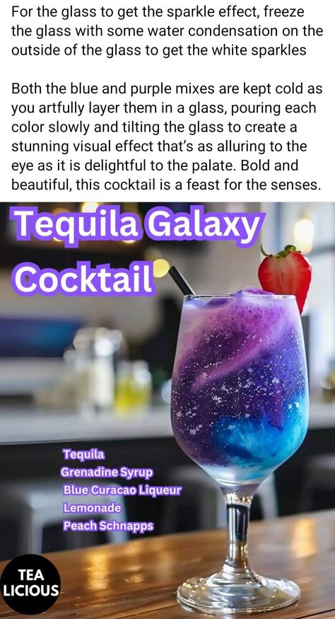 Galaxy Cocktail, Bartender Drinks Recipes, Themed Cocktails, Easy Alcoholic Drinks, Fun Drinks Alcohol, Bartender Drinks, Pretty Alcoholic Drinks, Alcholic Drinks, Cocktail Drinks Alcoholic