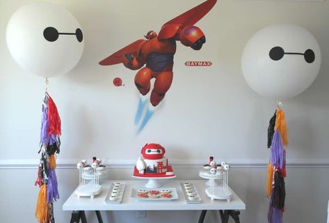 Awesome Big Hero 6 birthday party! See more party planning ideas at CatchMyParty.com! 6 Birthday Party Ideas, Baymax Party, Baymax Birthday, Big Hero 6 Birthday, 6 Birthday Party, 6 Birthday, Boy Birthday Party Themes, Party Things, Party Dessert Table