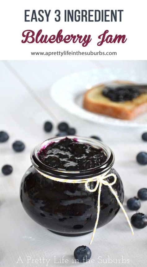 This Easy Blueberry Jam is made with only 2 ingredients! No pectin or canning required as well! Easy Blueberry Jam, Blueberry Jam Recipe, Canning Ideas, Canned Foods, Jam Recipes Homemade, Jelly Recipe, Apple Jam, Freezer Jam, Blueberry Compote