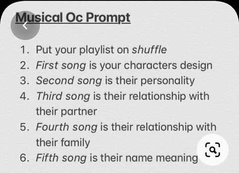 Spotify Oc Challenge, Music Oc Challenge, Spotify Description Ideas, Musical Oc Challenge, Musical Oc, Oc Prompts, Oc Makers, Oc Generator, Music Challenge