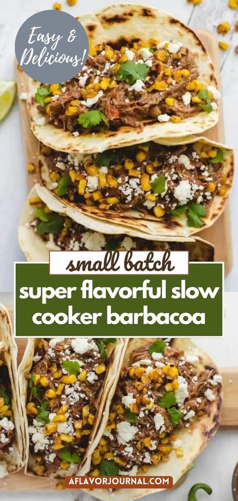 A small batch, slow cooker barbacoa recipe that is PACKED with flavor! This easy barbacoa recipe makes about 1.5 pounds of spicy shredded beef, making it the perfect slow cooker recipe for two. Easy Barbacoa Recipe, Crockpot Barbacoa, Spicy Shredded Beef, Crockpot Shredded Beef, Mini Crockpot, Slow Cooker Barbacoa, Barbacoa Recipe, Recipe For Two, Slow Cooker Recipe