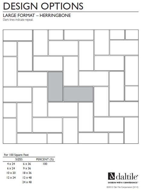 Herringbone Tile Pattern for Large Format tiles.  http://www.daltile.com/upload/Tile%20Patterns%20Large%20Format/Large_Format_Herringbone_2.pdf  Other large format patterns: http://www.daltile.com/information/tile-patterns/large-format-patterns 90 Degree Herringbone Tile, Driveway Pavers Design, Modern Marble Bathroom, Tiling Ideas, Herringbone Tile Pattern, Herringbone Tiles, Entry Floor, Balcony Tiles, Herringbone Tile Floors