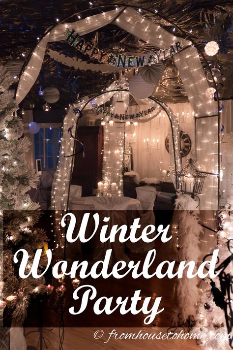 Winter Wonderland Party Ideas | Looking to throw a winter wonderland party and want some ideas for food, drinks and decor? This post has lots of great suggestions! Would also be good for a White Party or Wedding. Christmas Decor Ideas For Venues, Post Holiday Party Ideas, Winter Outside Party Ideas, Sweet 16 Party Ideas In January, Winter Birthday Desserts, December Sweet 16 Party Ideas, Winter Wonderland Decorations Office, December Party Ideas, December Party Themes