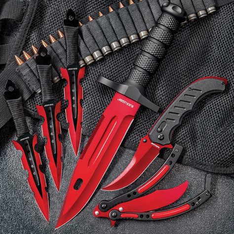 Red Fury Knife Set (6 Pieces) - Blade City Blade City, Knife Aesthetic, Pretty Knives, Karambit Knife, Knife Collection, Cool Knives, Fixed Blade Knife, Knife Sharpening, Knife Set