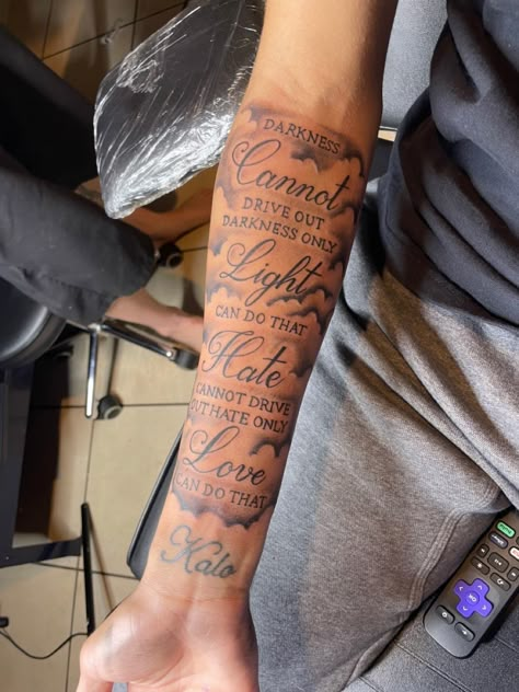 Raw Forearm Tattoos, Foreman Tattoos For Men, Inner Forearm Tattoos For Women Quote, Forearm Tattoo Words, Quarter Sleeve Tattoo For Men Forearm, Forearm Word Tattoo, Forearm Tattoo Men Sleeve, Autograph Ideas, Arm Tattoos For Guys Forearm