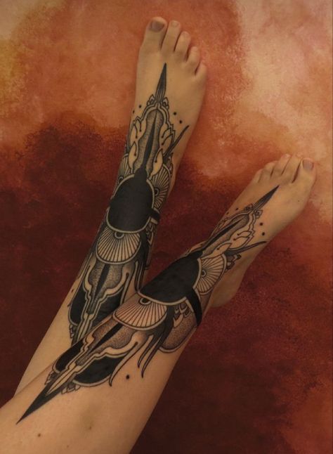 Goddess Shin Tattoo, Ornamental Tattoo Design Leg, Black Out Leg Tattoo, Big Leg Tattoos, Mirja Fenris Tattoo, Fenris Tattoo, Lower Belly Tattoo, Lower Belly Tattoos, Lower Leg Tattoos