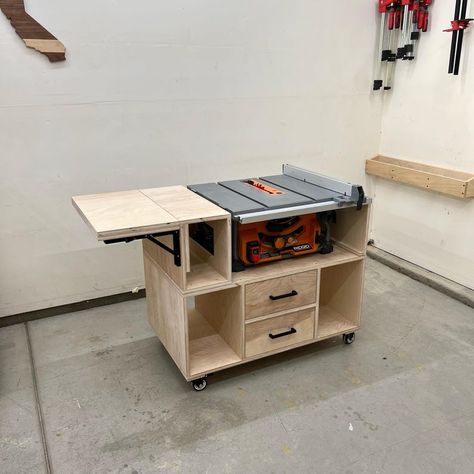 Mobile Table Saw Cart Plans Written AND Video - Etsy Canada Workshop Renovation, Table Saw Cart, Workshop Furniture, Rolling Workbench, Workbench Storage, Table Saw Station, Table Saw Workbench, Old Cabin, Workshop Layout