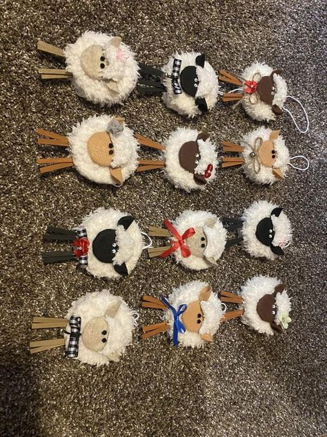 💲Dollar Tree Fanatics Crafts & Decor💲 | I saw these cute sheep on Pinterest and just had to make them | Facebook Shepherd Ornament Diy, Sheep Ornament Craft For Kids, Sheep Christmas Ornaments, Sheep Crafts For Adults, Lamb Ornament Diy, Sheep Face Template Free Printable, Diy Sheep Craft, Lamb Crafts, Sheep Figurines