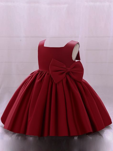 Burgundy Party Collar Sleeveless Fabric Plain Fit and Flare Embellished Non-Stretch All Toddler Girls Clothing Toddler Wedding Dress, Red Ball Gown, Girls Birthday Party Dress, Satin Flower Girl Dress, Toddler Party Dress, Infant Flower Girl Dress, Bodice Dress, Performance Dresses