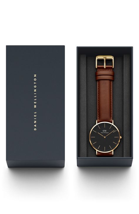 Brown leather watch men