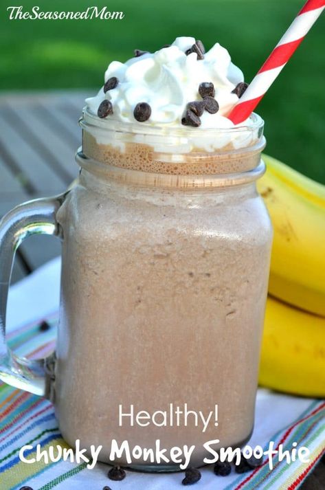 Chunky Monkey Smoothie, Banana And Chocolate, Slushie Recipe, The Seasoned Mom, Vegetarian Meals For Kids, Nutribullet Recipes, Kids Cooking Recipes, Chunky Monkey, Healthy Breakfast Smoothies