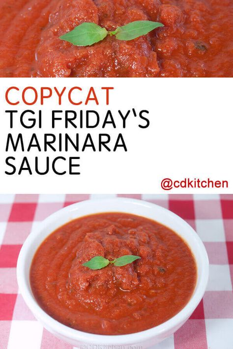 Copycat TGI Friday's Marinara Sauce - This simple sauce copies what TGIFriday's serves and can be used on pasta or as a dipping sauce for breadsticks or fried ravioli! | CDKitchen.com Stromboli Recipes, Sunday Meals, Fried Ravioli, Marinara Recipe, Marinara Sauce Recipe, Toasted Ravioli, Tgi Fridays, Dip Sauce, Homemade Sauce Recipes