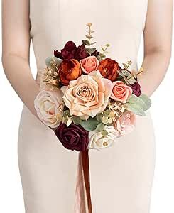 Ling's Moment Terracotta Bridesmaid Bouquet, Burnt Orange Wedding Bouquets for Bridesmaids, 7 Inch Bridal Bouquets for Bridesmaids, Wedding, Ceremony, Anniversary, Homecoming, etc. Terracotta Bridesmaid Bouquet, Wedding Bouquets For Bridesmaids, Bouquets For Bridesmaids, Fall Flower Wedding Bouquets, Terracotta Bridesmaid, Artificial Flower Wedding Bouquets, Orange Wedding Bouquet, Artificial Bridal Bouquets, Cascading Bridal Bouquets