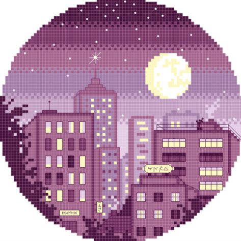 Purple City Scape Cross Stitch PDF Pattern - Pili Pala Crafts's Ko-fi Shop Pixel Tattoo, Purple City, City Scape, Pixel Pattern, French Knots, Perler Beads Designs, Fuse Beads, Cross Stitch Art, Embroidery And Stitching