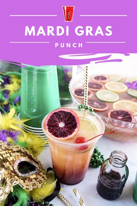 Enjoy your Fat Tuesday celebration with this Mardi Gras Punch recipe! It’s the perfect drink for the carnival celebration! Mardi Gras Drinks For A Crowd, Mardi Gras Punch Non Alcoholic, Celebration Ideas For Adults, Mardi Gras Punch, Mardi Gras Cocktails, Mardi Gras Drinks, Party Punch Recipe, Birthday Celebration Ideas, Fat Tuesday Party