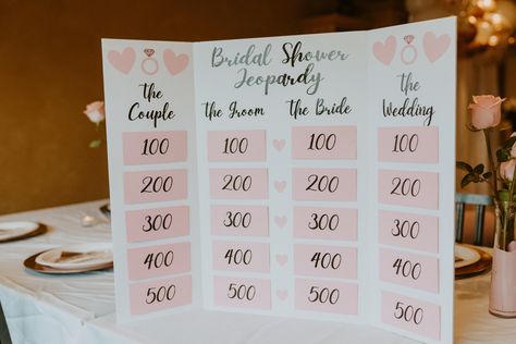 Bridal Shower jeopardy; diy; pink decor Bride Jepordy, Bridal Jeporady, Bridal Shower Jeopardy Board, Bridal Shower Jeporady, Bridal Jepordy Board, She’s Been Scooped Up, Bridal Shower Jeopardy Questions, Bridal Shower Jeopardy, Bridal Jeopardy