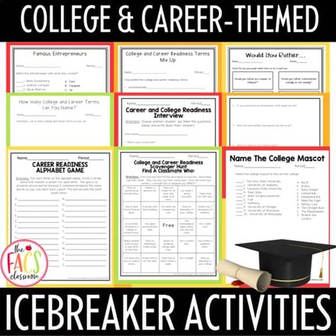 Life Skills College and Career Readiness Ice Breakers for Back to School | FCS College And Career Readiness High School, Career Readiness High School, Ice Breaker Activities, College And Career Readiness, Famous Entrepreneurs, Career Readiness, College Ideas, College Readiness, Icebreaker Activities