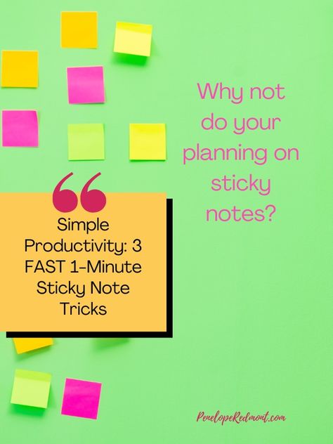 Stressed? Here's how to get more done with just a sticky note #productivity #stickies #GTD Simple Productivity: 3 FAST 1-Minute Sticky Note Tricks Sticky Note Productivity, Sticky Note Organization, Sticky Note To Do List, Note Organization, Office Redo, Productivity Challenge, Notes Plan, Sticky Note Planner, Stick Notes