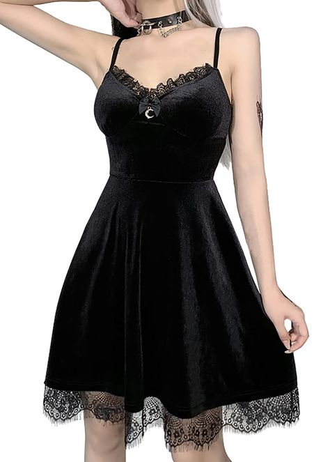 Goth Dress Aesthetic, Alt Dresses, Alt Dress, Black Goth Dress, Black Gothic Dress, Vintage Velvet Dress, Dress Fairy, Punk Dress, Emo Dresses