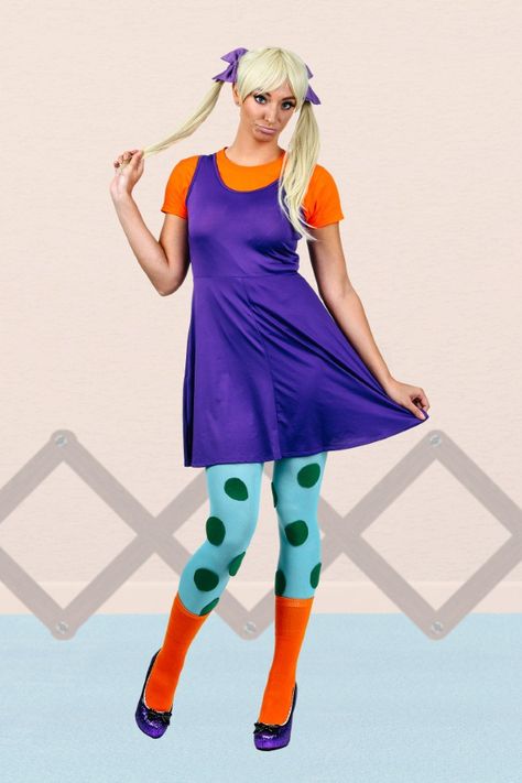 Angelica Pickles Costume, Phil And Lil Costume, Rugrats Costume, Angelica Rugrats, Joker Dress, Angelica Pickles, Turquoise Shirt, Orange Socks, Halloween Costumes Diy