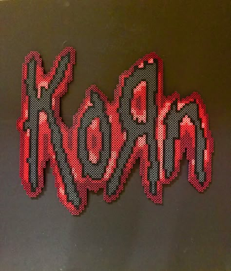 Perler beads, perler, fuse beads, korn, band, rock and roll Perler Bead Patterns Music Rock Bands, Radiohead Perler Beads, Korn Perler Beads, Band Logo Perler Beads, Gerard Way Perler Beads, Slipknot Perler Beads, Grunge Perler Beads, Perler Beads Y2k, Perler Album Cover