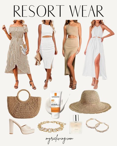 Outfit For Beach Vacation Woman, Resort Wear Collection, Chic Resort Wear, Jamaica Outfits, Swimwear 2024, Outfits For Mexico, Island Fashion, Resort Outfit, Tropical Escape