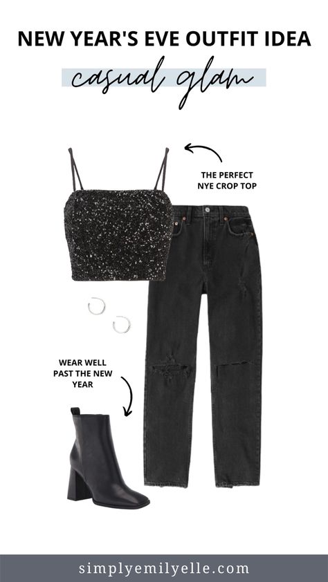 New year’s Eve outfit ideas Tomboy Nye Outfit, Nye Simple Outfit, Teen New Years Eve Party Outfit, New Years Fit Ideas, Easy New Years Outfit, News Years Eve Outfit Night, Semi Casual New Years Outfit, New Years 2023 Outfit, New Year’s Eve 2023 Outfit