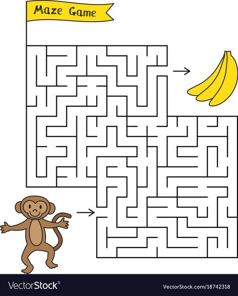 Labirin Game, Spot The Difference Kids, Maze Games For Kids, Maze For Kids, Monkey Games, Maze Book, Maze Worksheet, School Board Decoration, English Activities For Kids