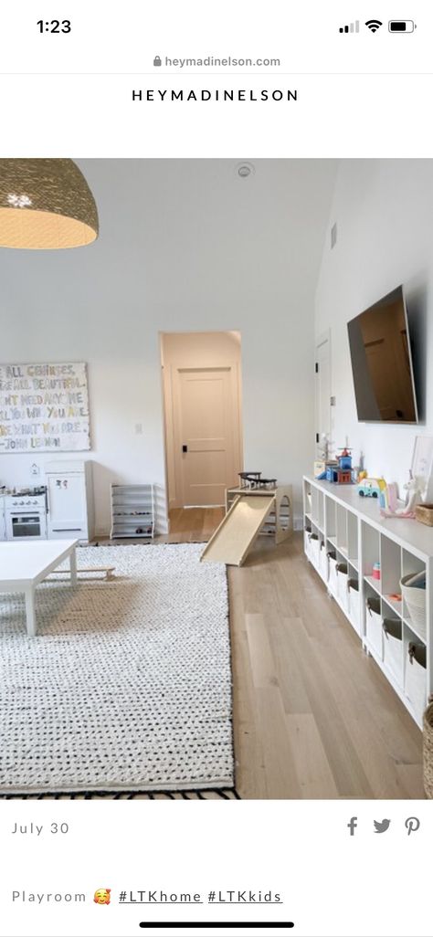 Playroom With Couch Layout, Den And Playroom Combo, Bonus Room Playroom, Madi Nelson, Garage Playroom, Playroom Flooring, Baby Playroom, Toddler Playroom, Kids Flooring