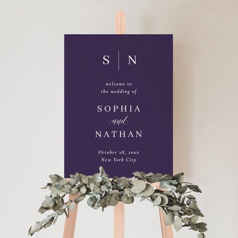 $46.20 | Minimal and Chic | Purple Wedding Welcome #wedding, welcome, simple, minimalist, elegant, basic, modern, initials or monogram, traditional classic classy, purple Modern Wedding Welcome Sign, Elegant Modern Wedding, Acrylic Signage, Wedding Posters, Wedding Welcome Sign, Purple And White, Purple Wedding, Wedding Welcome, Foam Board