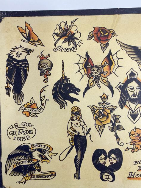 70s Tattoo Flash, Trad Tattoo Flash, Vintage Tattoo Design, Tattoo Flash Sheet, Doodle Tattoo, Flash Sheet, Drawing Guide, Tattoo Flash Art, Vintage Tattoo