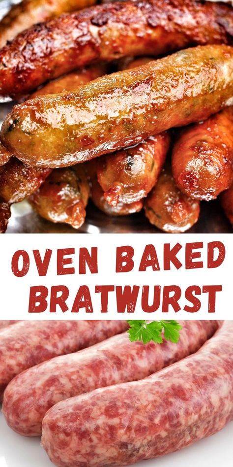 If you are wondering how to cook brats in the oven that are crisp and juicy, keep reading. Baked bratwurst sausages are low carb, filling and great all year round. No grill needed. Almost completely hands-off and ready in under 30 minutes, baked bratwurst is the perfect meal for busy nights. Double or triple the recipe to feed a crowd. Add onions and peppers to make a it a complete sheet pan dinner meal. Click for this oven baked brats recipe. #bratwurst #bakedbrats Cheddar Bratwurst Recipes, Brats Recipes Easy Meals, Brautworst Sausage Recipe, Recipes With Brats, Braut Recipes Bratwurst, Oven Baked Brats, Bratwurst Dinner Ideas, Baked Brats, Brats In The Oven