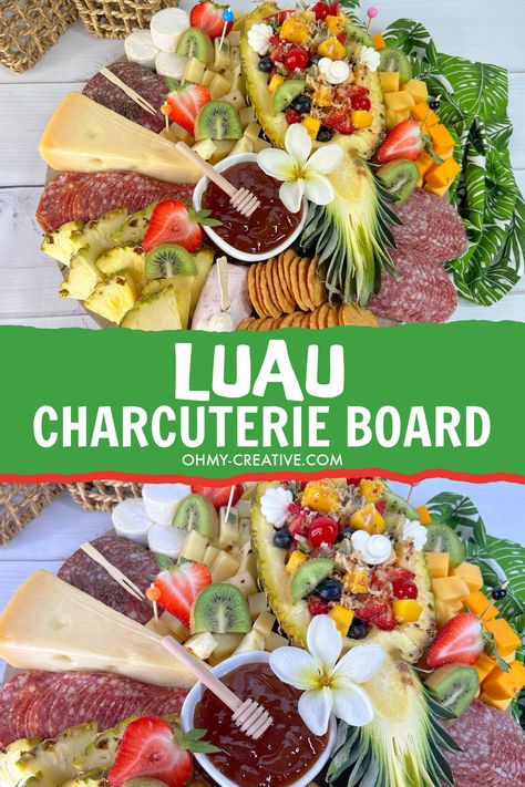 Hawaii Charcuterie Board, Jimmy Buffet Christmas, Hawaii Food Party, Hawaiian Themed Charcuterie Board, Luau Charcuterie Board, Hawaiian Charcuterie Board, Hawaiian Pupus, Luau Appetizers, Tropical Appetizers