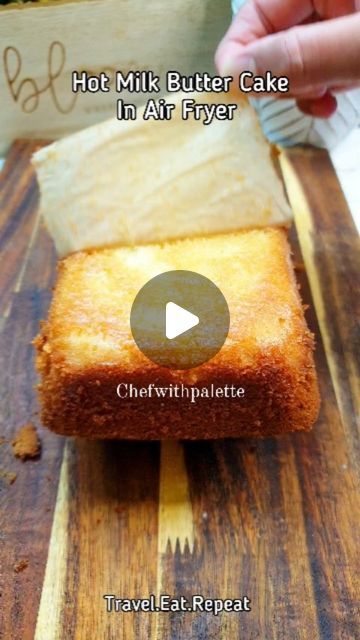 Khadija Siddiqui on Instagram: "Hot Milk Butter Cake In Air Fryer   Hot Milk Butter Cake In Air Fryer 😋   💥My Air fryer E-books are linked in my linktree ✌  This might become your favourite teatime cake recipe as it is so soft and moist that you cannot stop at eating only 1 slice 😁  Ingredients and steps:  Take 2 Eggs Add Sugar 150g(3/4 cup) Whisk them together  Add Oil 1/4 cup Mix very well Add 1 tsp vanilla custard powder  1 tsp vanilla extract  125g all purpose flour  1 tsp baking powder  1/2 tsp salt  Mix everything  Take 40g unsalted butter  1/2 cup milk Heat it up in microwave Add hot butter and milk mixture to cake mix Mix everything very well.Take 2 lb cake loaf pan Grease and line it. Pour the cake mix. Place it in air fryer basket. Air fry at 140ºC  for 35-40 minutes. Check af Cake Recipes Airfryer, Air Fryer Cakes Recipe, Cake In Air Fryer Recipe, Airfryer Cake Recipes, Airfryer Desserts, Cake In Air Fryer, Cake Air Fryer, Cake Flour Recipe, Air Fryer Cake