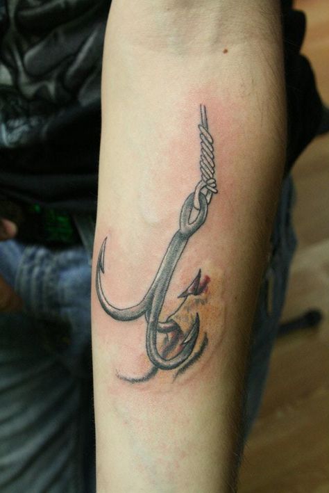 Fish hook stuck in skin Fishing Rod Tattoo, Fish Hook Tattoo, Ryan Tattoo, Trout Tattoo, Fishing Tattoos, Hook Tattoo, Fishing Hook Tattoo, Fishing Tattoo, Hook Tattoos