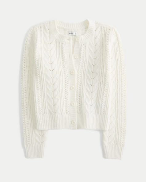 Women's Hollister Comfy Cloud Cable-Knit Cardigan | Women's | HollisterCo.com Hollister Clothes, Hollister Cardigan, White Knit Cardigan, Canada Wedding, Soft Cardigan, Teen Clothing, Curvy Jeans, Cable Knit Cardigan, Slim Straight Jeans