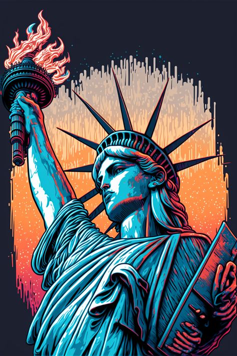 Lady Liberty Drawing, Statue Of Liberty Graffiti, Statue Of Liberty Illustration, Statue Of Liberty Art, Statue Of Liberty Drawing, Usa Culture, Liberty Tattoo, Patriotic Pictures, American Flag Wallpaper