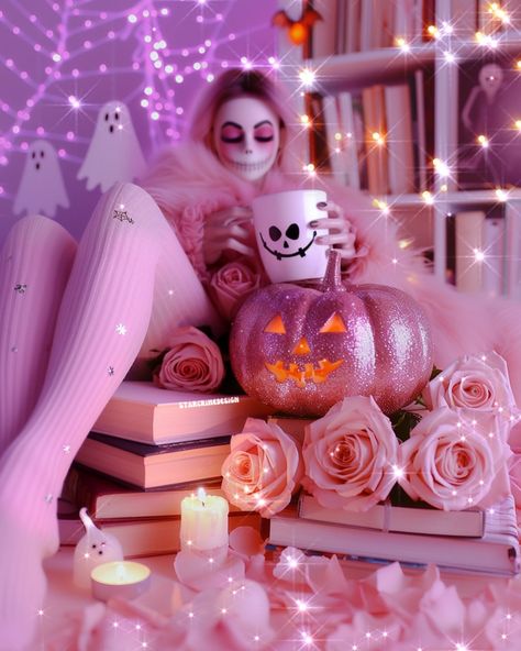 Just ghoulin around 👻🎀☕️ I want a LIGHT UP carved pumpkin coffee mug in my life right now 😆 126 days until Halloween🎃 This is also my submission for pink glitter theme #phprompt —happiest birthday, Peri @phfashionai Feeling fabby, maybe flabby too, & DEFINITELY stabby🔪☕️✨💞 Xo, Heather . . . ✨Images here created with MJ V 6 (yes, it’s AI) + Ideogram, then edited with external tools & programs. These images are not real . . . #halloween #latteart #coffeelover #glitterart #pinkaesthetic #gl... Hot Pink Glitter Aesthetic, Pink Jackolantern, Pink Halloween Aesthetic, Pink Halloween Costumes, Disco Halloween, Halloween Shoot, Neon Halloween, Pink Autumn, Apple Wallpapers