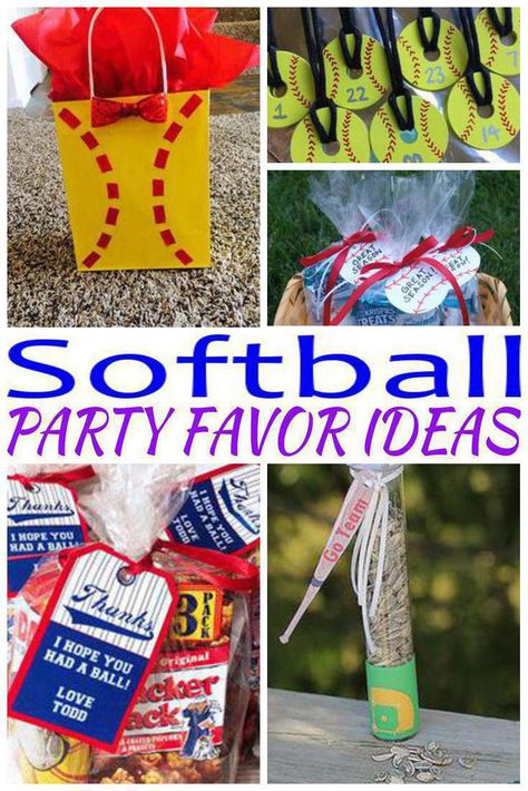 Birthday Party Favors! Softball party favors for a kids bday. The best Softball favor ideas all children will love. Fun & easy ideas for a boy or girl party! Goodie bags, treat bags, candy, gumballs, toys & more great take home favors for your guests. DIY or buy some fun Softball party favors. Find Softball birthday party ideas now! Softball Crafts Diy Easy, State Softball Goodie Bags, Softball Gifts For Players Cute Ideas, Softball Team Party Ideas, Softball Gift Bag Ideas, Softball Graduation Party Ideas, Softball Snack Ideas, Softball Snacks For Team, Softball Goodie Bag Ideas