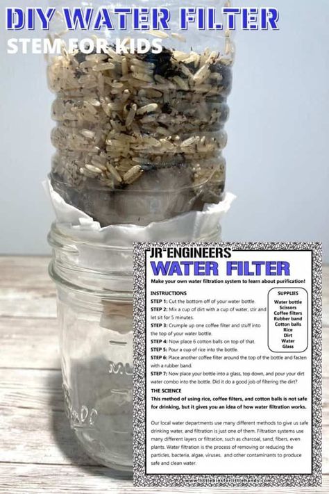 Water Filtration System Diy, Water Filter Experiment, Water Filtration Experiment, Water Filter Diy, Project Science, Lab Science, Water Experiments, Stem Projects For Kids, Water Kids