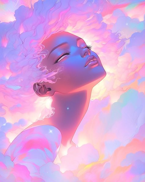 Ethereal Digital Art, Cloud Hair Art, Cloud Person, Digital Art Anime, Ethereal Art, Dreamy Art, Beautiful Fantasy Art, Portrait Art, Art Sketches